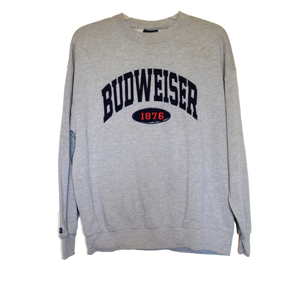 Vintage JanSport Budweiser Beer Sweatshirt Mens XL Large Spell Out on Front Crew